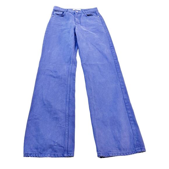 Zara Wide Leg Zip Flky Denim Dyed High Rise Jeans Blue Size 06 - Picture 2 of 9